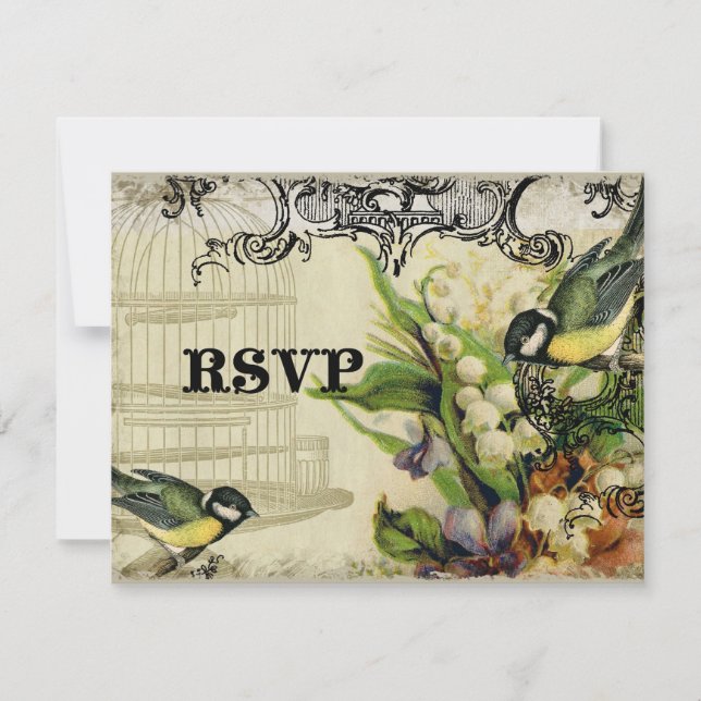 Carte de réponse RSVP - Chanson jaune Cage d'oisea (Devant)