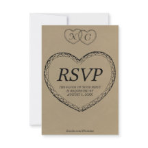 Carte de réponse RSVP Cœurs en dentelle rustique a