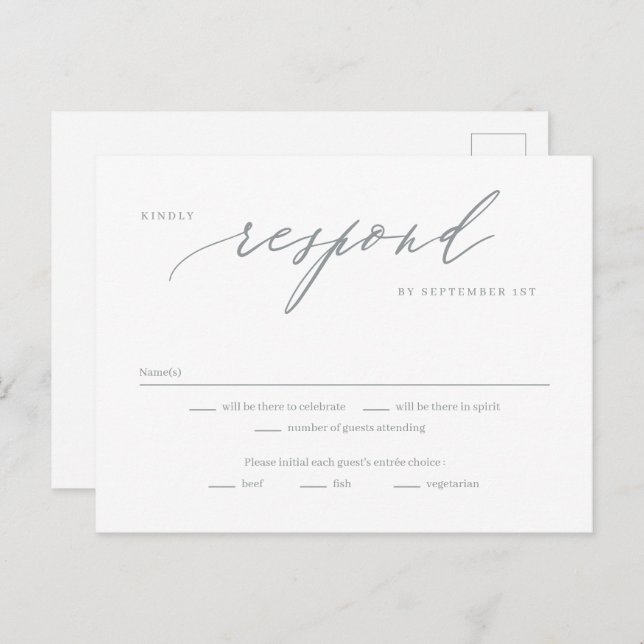Carte de réponse RSVP couleur modifiable de script (Devant / Derrière)
