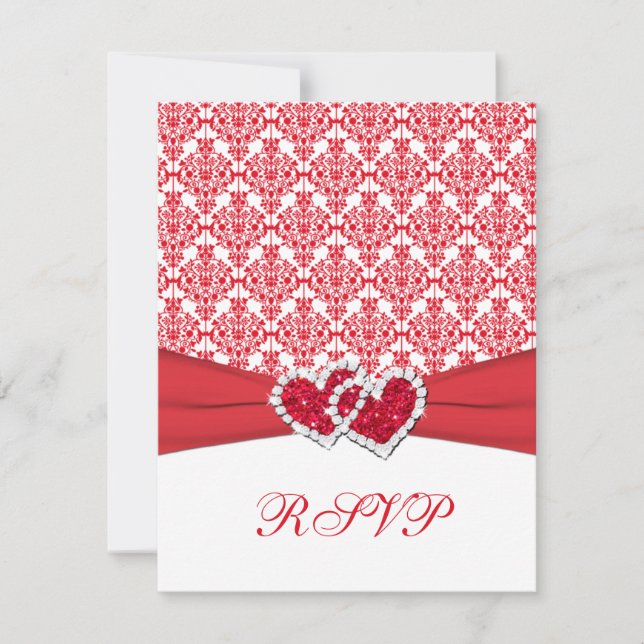 Carte de réponse RSVP damassé rouge et blanc & coe (Devant)