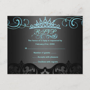 Carte de réponse RSVP d'anniversaire en damas tour