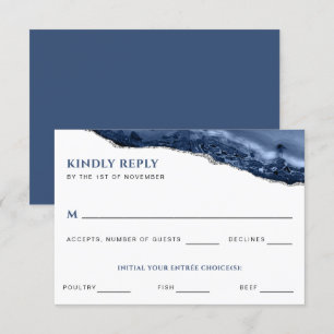 Carte de réponse RSVP de Geode Agate Bleu et Argen