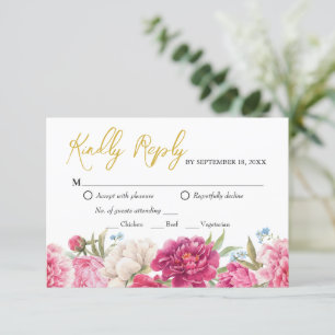 Carte de réponse RSVP de mariage à fleurs de paon