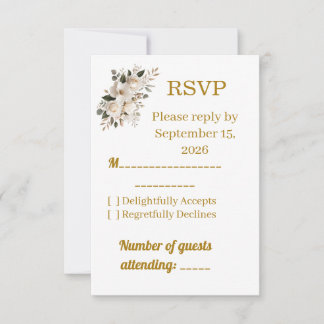 Carte de réponse RSVP de mariage à typographie dor
