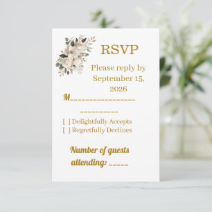 Carte de réponse RSVP de mariage à typographie dor