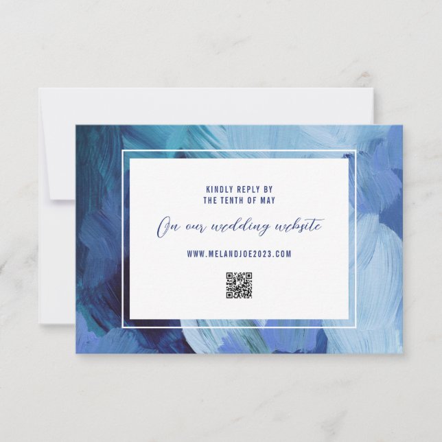 Carte de réponse RSVP de mariage bleu peint (Devant)