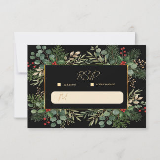 Carte de réponse RSVP de mariage de Noël noir à fe
