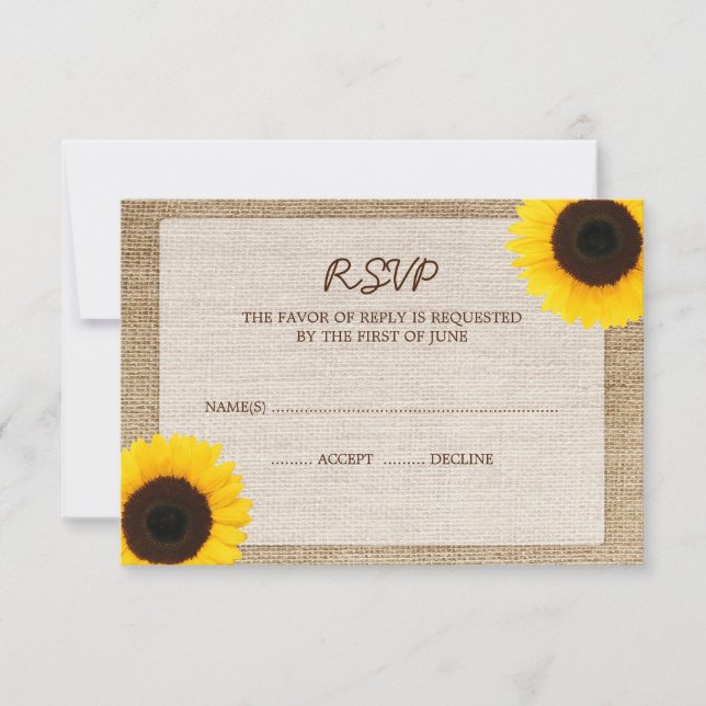 Carte de réponse RSVP de mariage de Sunflower Burl (Devant)