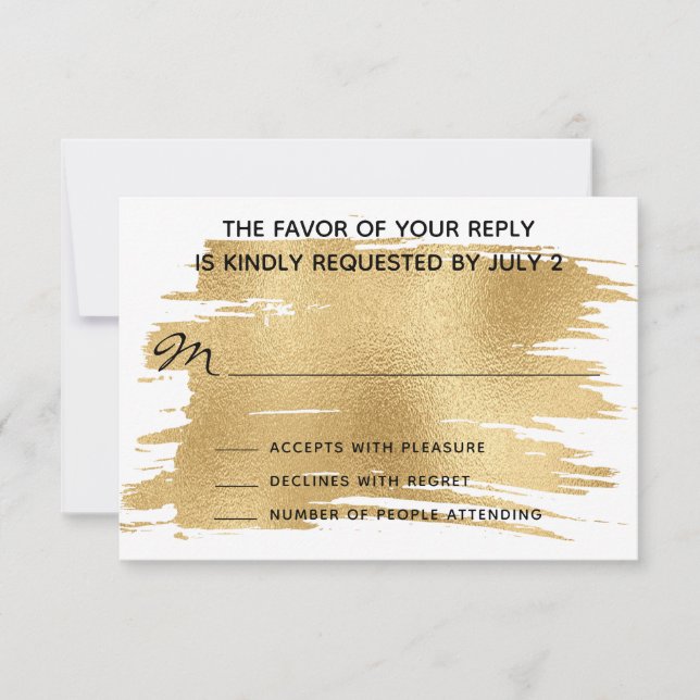 Carte de réponse RSVP de mariage Elegant Or et Noi (Devant)
