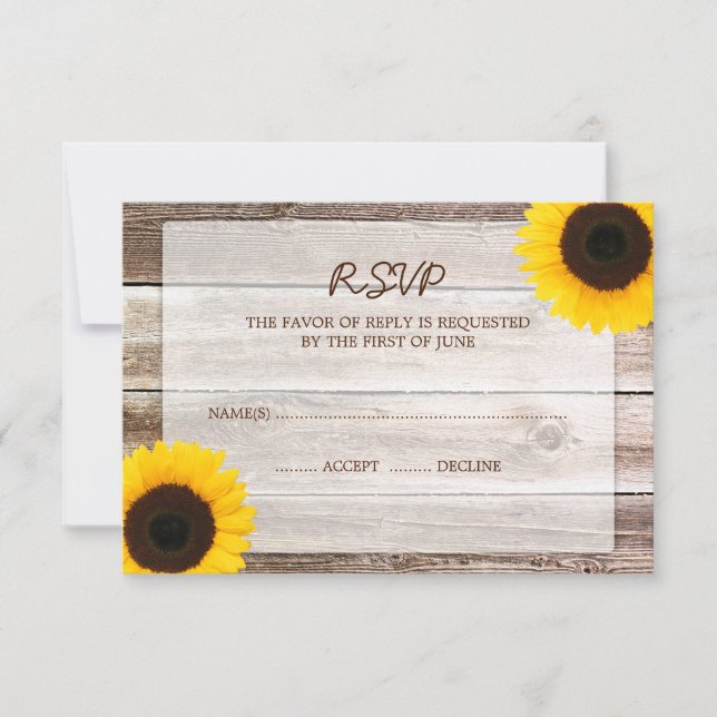 Carte de réponse RSVP de mariage en bois de tourne (Devant)