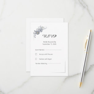Carte de réponse RSVP de mariage floral gris éléga