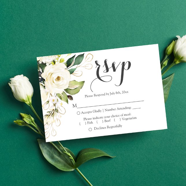 Carte de réponse RSVP de mariage Floral Rose blanc (Créateur téléchargé)