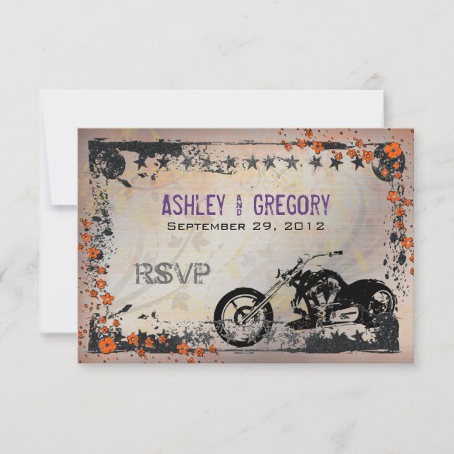 Carte de réponse RSVP de mariage motard ou moto Vi (Devant)
