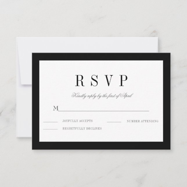 Carte de réponse RSVP de mariage noir classique (Devant)