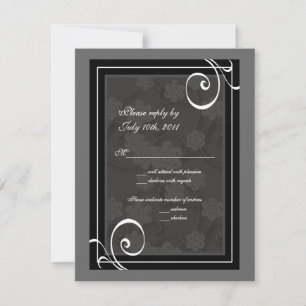 Carte de réponse RSVP de mariage noir et blanc