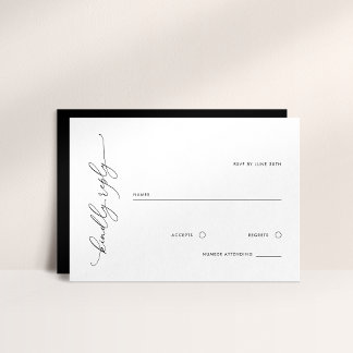 Carte de réponse RSVP de mariage noir et blanc sim