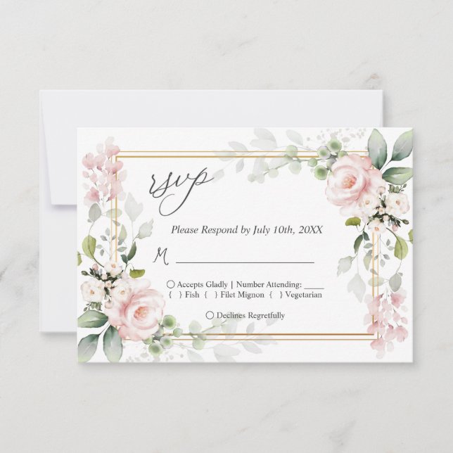 Carte de réponse RSVP de mariage rose Roses (Devant)