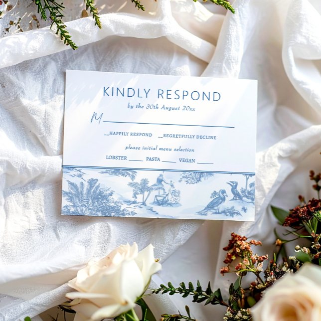Carte de réponse RSVP de mariage toile de bleu côt (Créateur téléchargé)