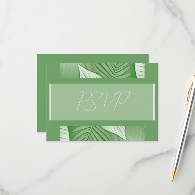 Carte de réponse RSVP de mariage tropical (Devant/Arrière en situation)
