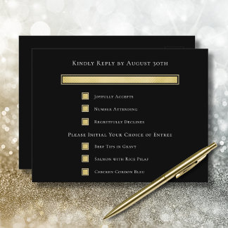 Carte de réponse RSVP de menu avec fond noir Blanc
