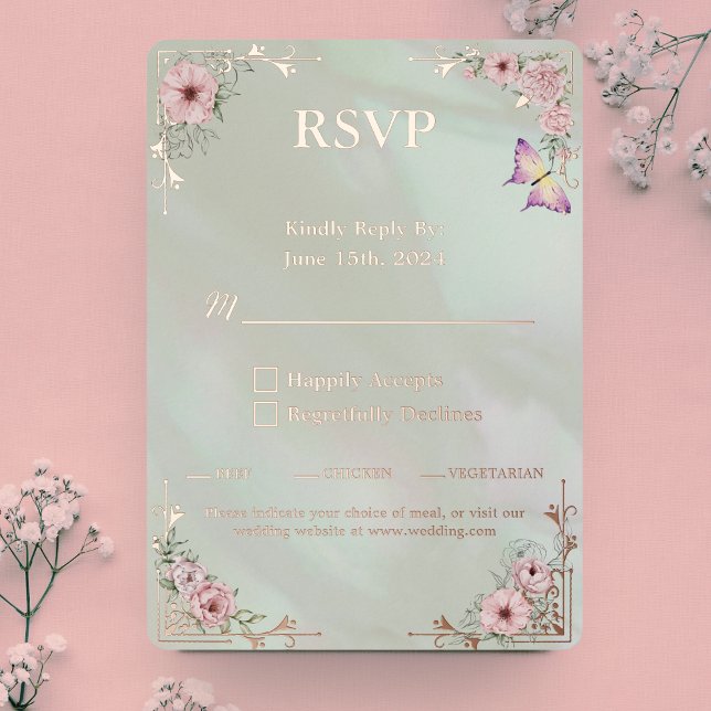 Carte de réponse RSVP du Mariage Foil Mint Peony v (Créateur téléchargé)
