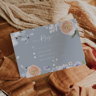 Carte de réponse RSVP Dusty Blue & Peach Mariage