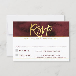 CARTE DE RÉPONSE RSVP Écriture d'or de marron roug