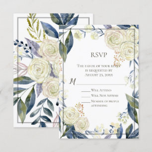 Carte de réponse RSVP Elegant Blue Watercolor Flow