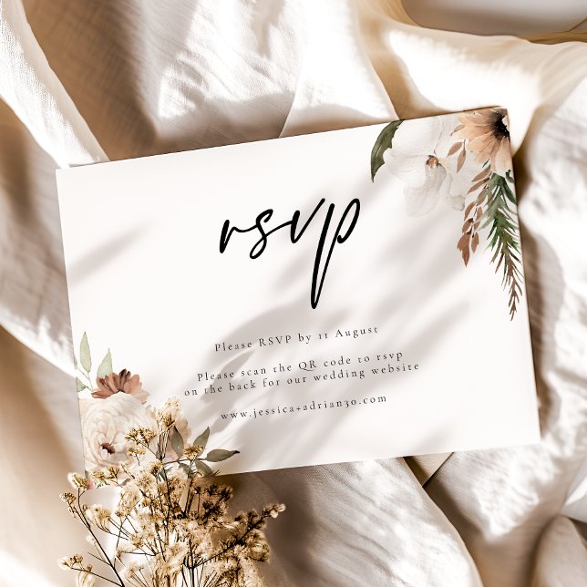 Carte de réponse RSVP Elegant Boho Mariage QR Code (Créateur téléchargé)