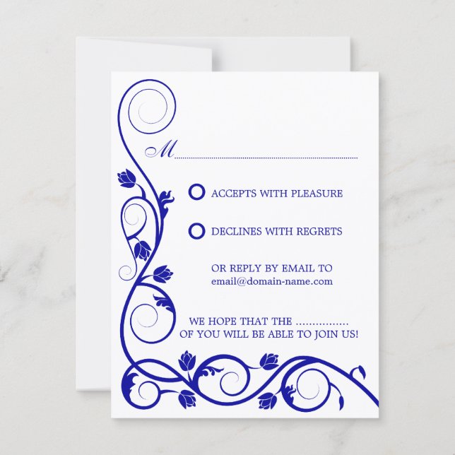 Carte de réponse / RSVP Elegant Royal Blue White S (Dos)