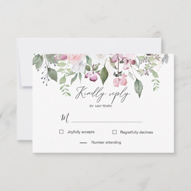 Carte de réponse RSVP élégante avec motif floral d (Devant)