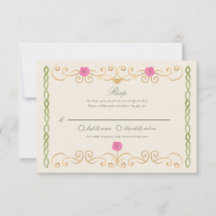 Carte de réponse RSVP élégante rose, verte et doré