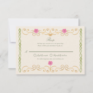 Carte de réponse RSVP élégante rose, verte et doré