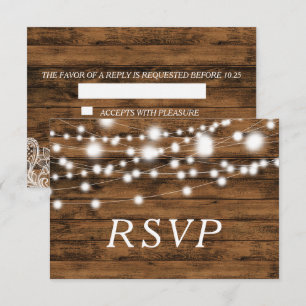 Carte de réponse RSVP en bois et dentelle avec gui