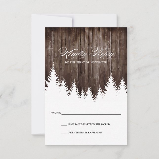 Carte de réponse RSVP en bois rustique pour mariag (Devant)