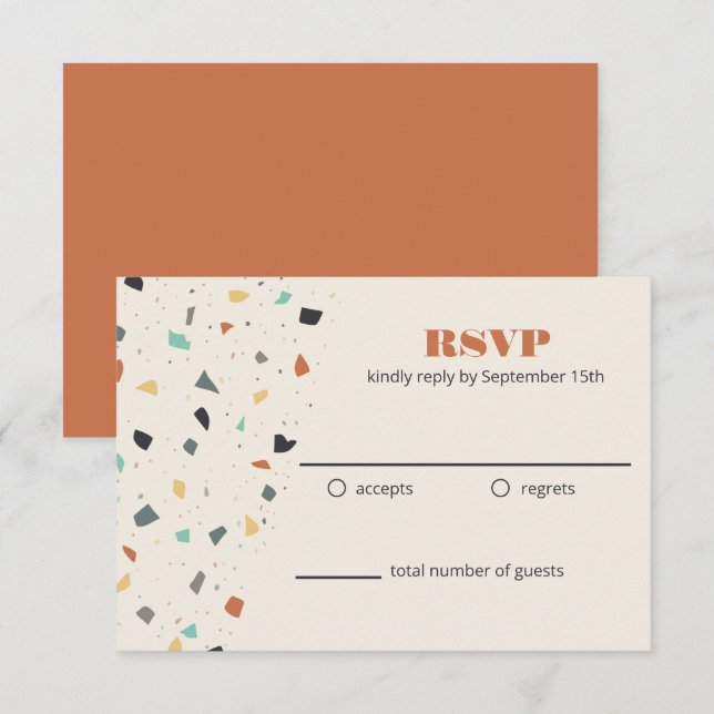 Carte de réponse RSVP en carrelage Terrazzo modern (Devant / Derrière)