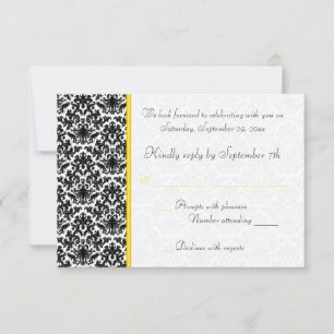Carte de réponse RSVP en damas noir, blanc et jaun