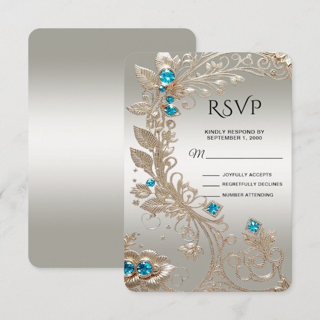 Carte de réponse RSVP en pierres bleues dorées emb (Devant / Derrière)
