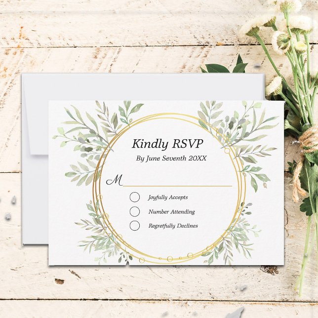 Carte de réponse RSVP EucalyptusBotanical Gold Fra (Créateur téléchargé)