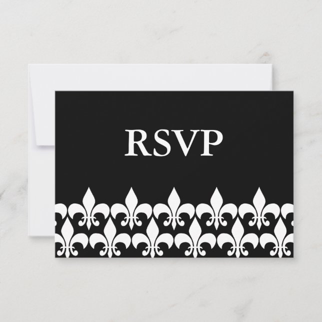 Carte de réponse RSVP Fleur de Lis noir et blanc (Devant)