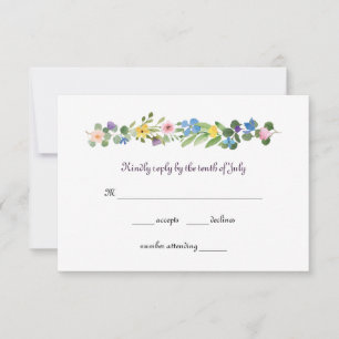 Carte de réponse RSVP Fleur sauvage aquarelle