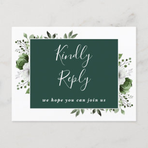 Carte de réponse RSVP Fleur verte émeraude