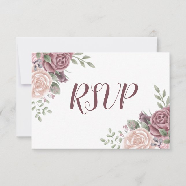 Carte de réponse RSVP Fleurs aquarelles Rose pouss (Devant)