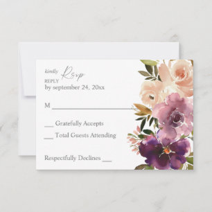Carte de réponse RSVP Fleurs Violet Pourpre & Rose