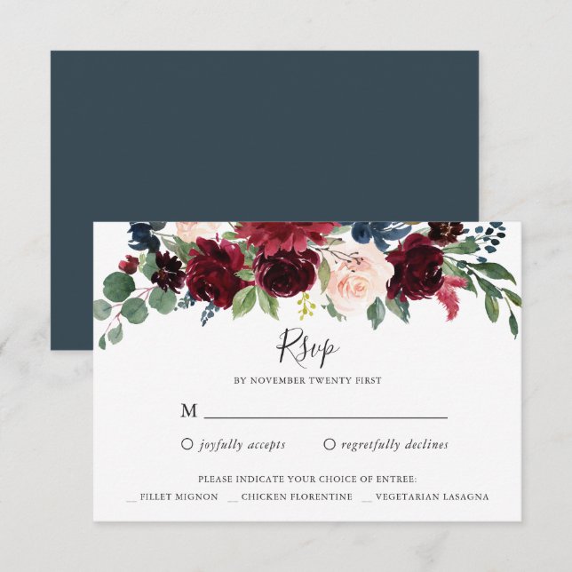 Carte de réponse RSVP Floral de la marine de Bourg (Devant / Derrière)