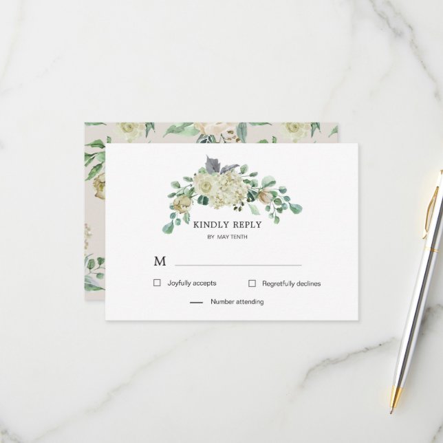 Carte de réponse RSVP Floral Spring Crem Garden (Devant/Arrière en situation)