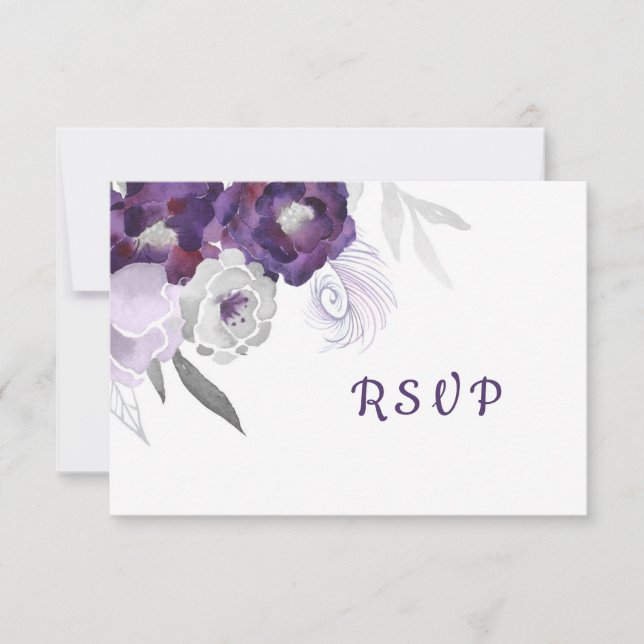 Carte de réponse RSVP Floral violet + choix d'entr (Devant)