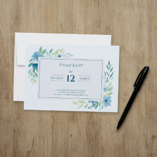 Carte de réponse RSVP florale Bleu jolie aquarelle