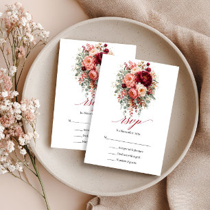 Carte de réponse RSVP florale bordeaux bohème d'au