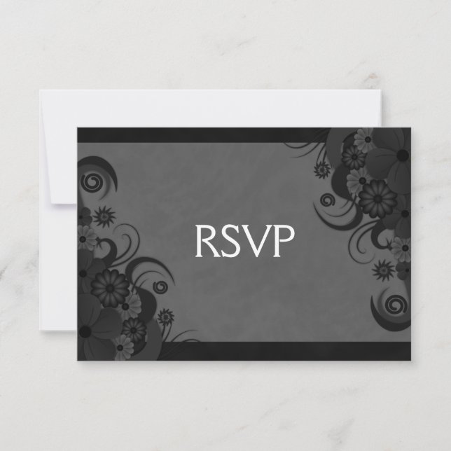 Carte de réponse RSVP gothique florale noire et gr (Devant)